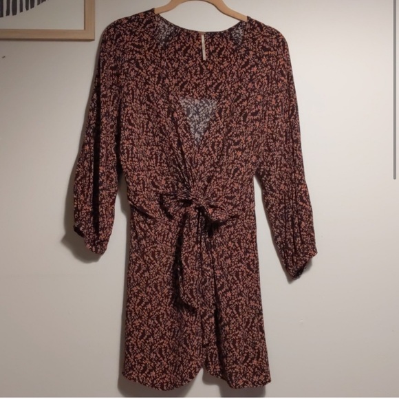 Free People Black Floral Tunic Top / Mini Dress / Wrap - Picture 9 of 14